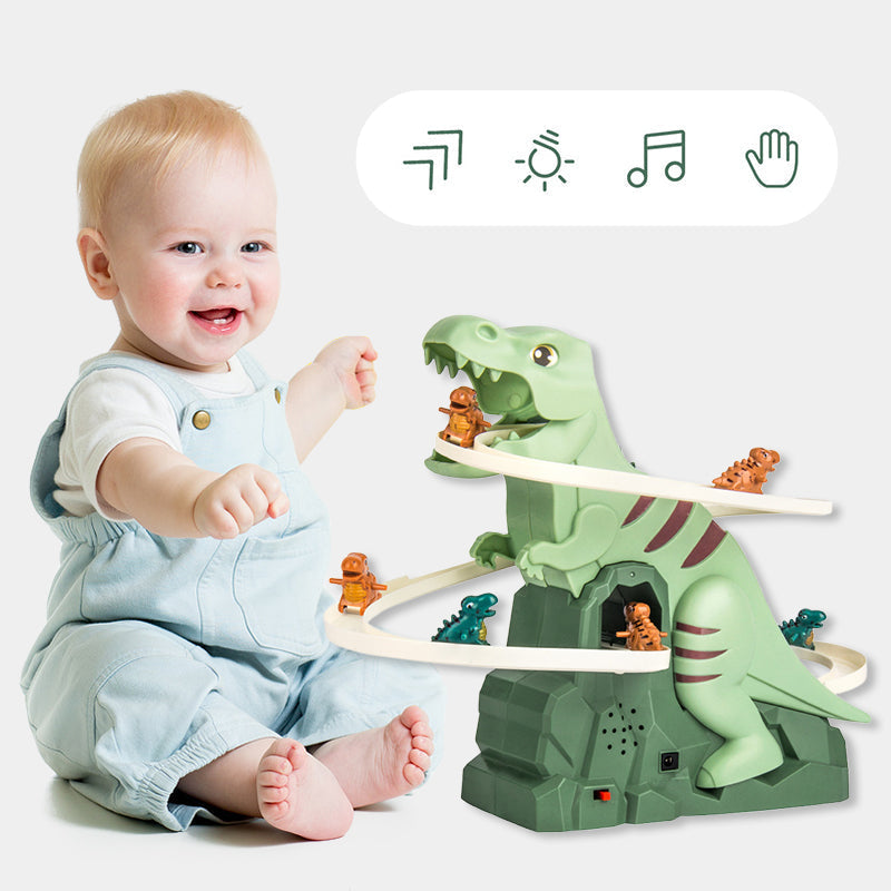 DinoRace™ Interaktive Rennbahn mit Dinosauriern | Autos mit automatischer Kletterfunktion & LED Beleuchtung